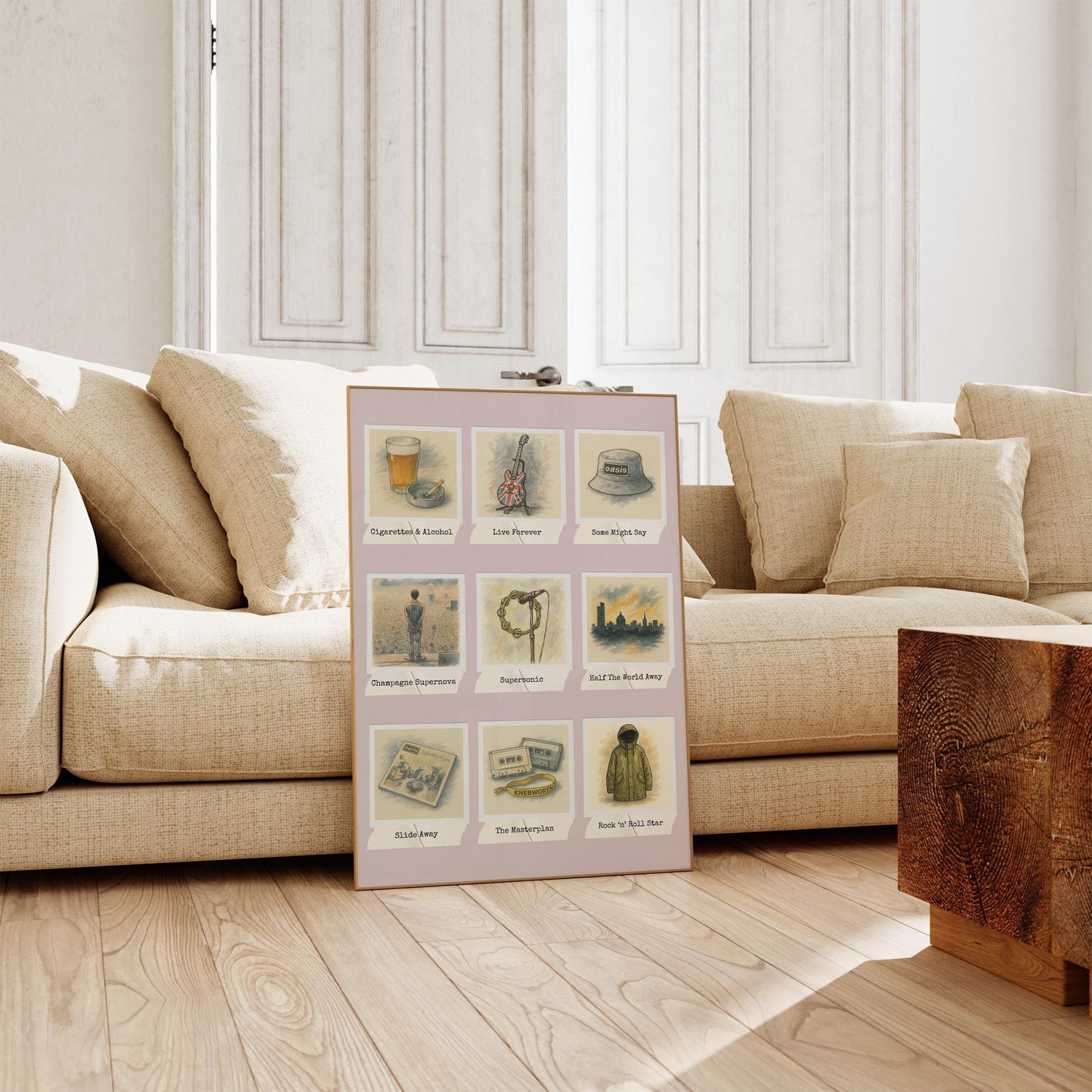 Britpop Wall Art Print, Inspired by Oasis, Music Poster, Music Prints, Set of 9 Iconic Song Sketches, Music Wall Art, Indie Music Prints
