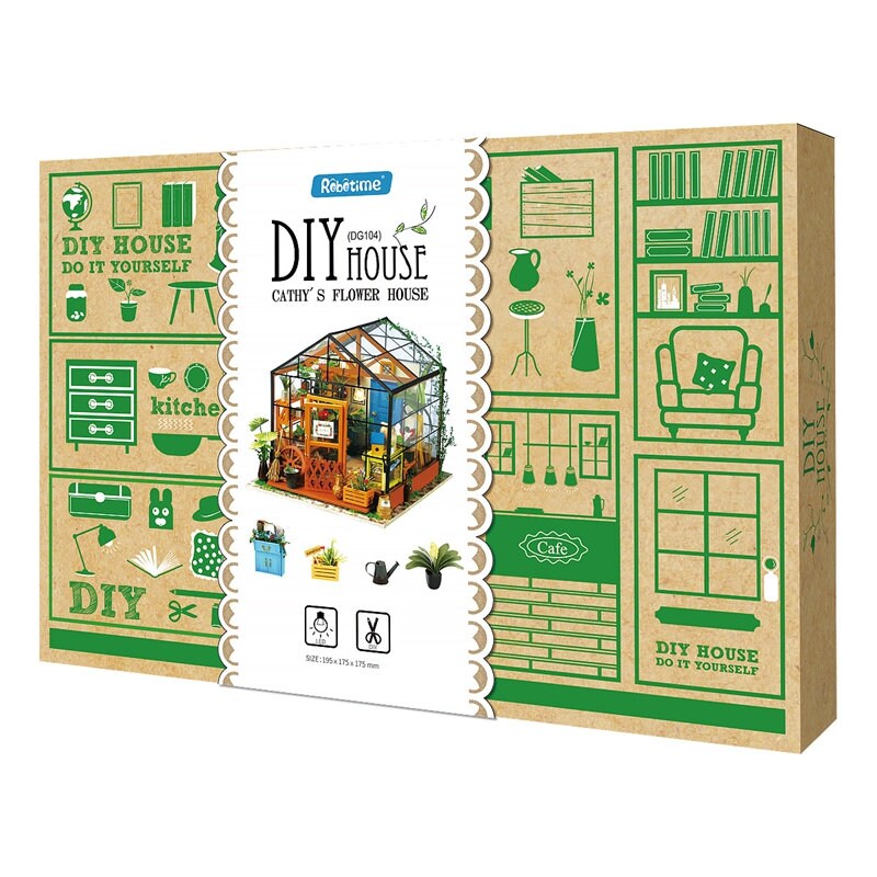 Build Your Own Greenhouse, Doll House DIY Kit, Model Set, Miniature Greenhouse Craft Kit for Adults, Mini Diorama Room with Furniture