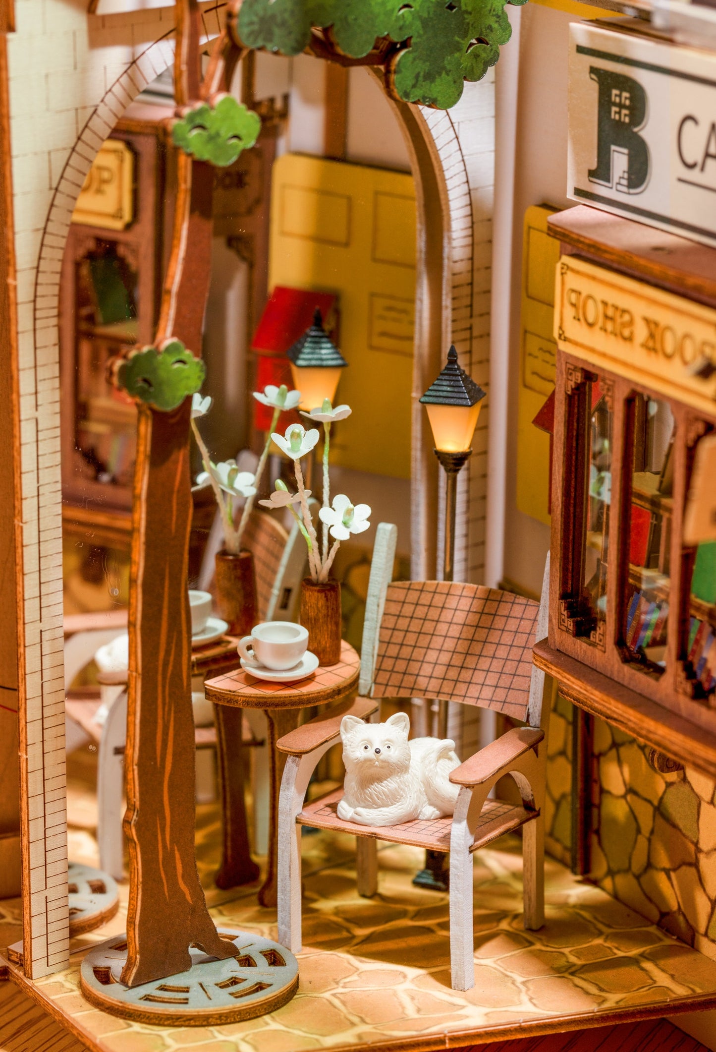 Build Your Own Book Nook, Doll House DIY Kit, Model Set, Miniature Book Nook Craft Kit for Adults, Mini Diorama Room, Sunshine Town