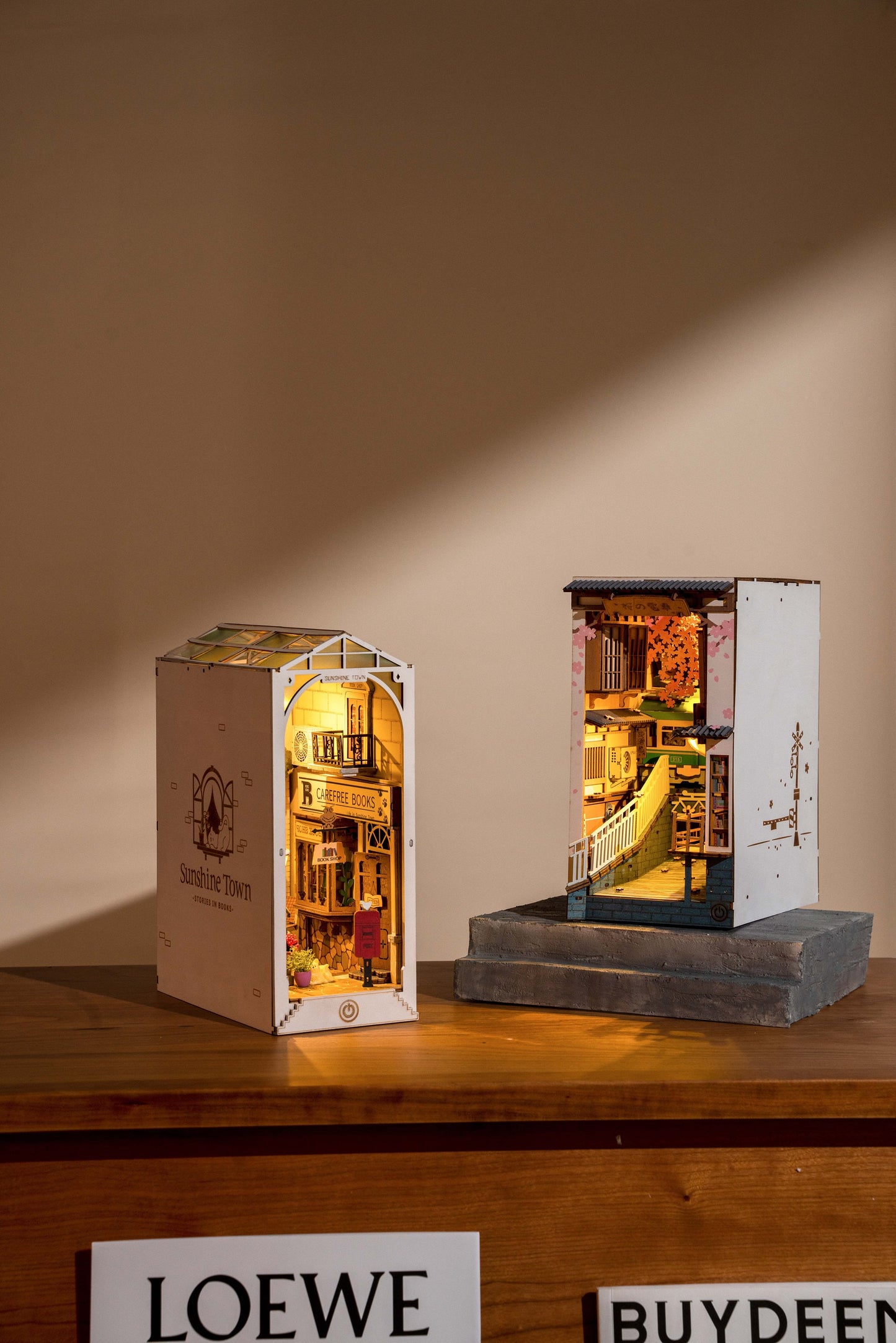 Build Your Own Book Nook, Doll House DIY Kit, Model Set, Miniature Book Nook Craft Kit for Adults, Mini Diorama Room, Sunshine Town
