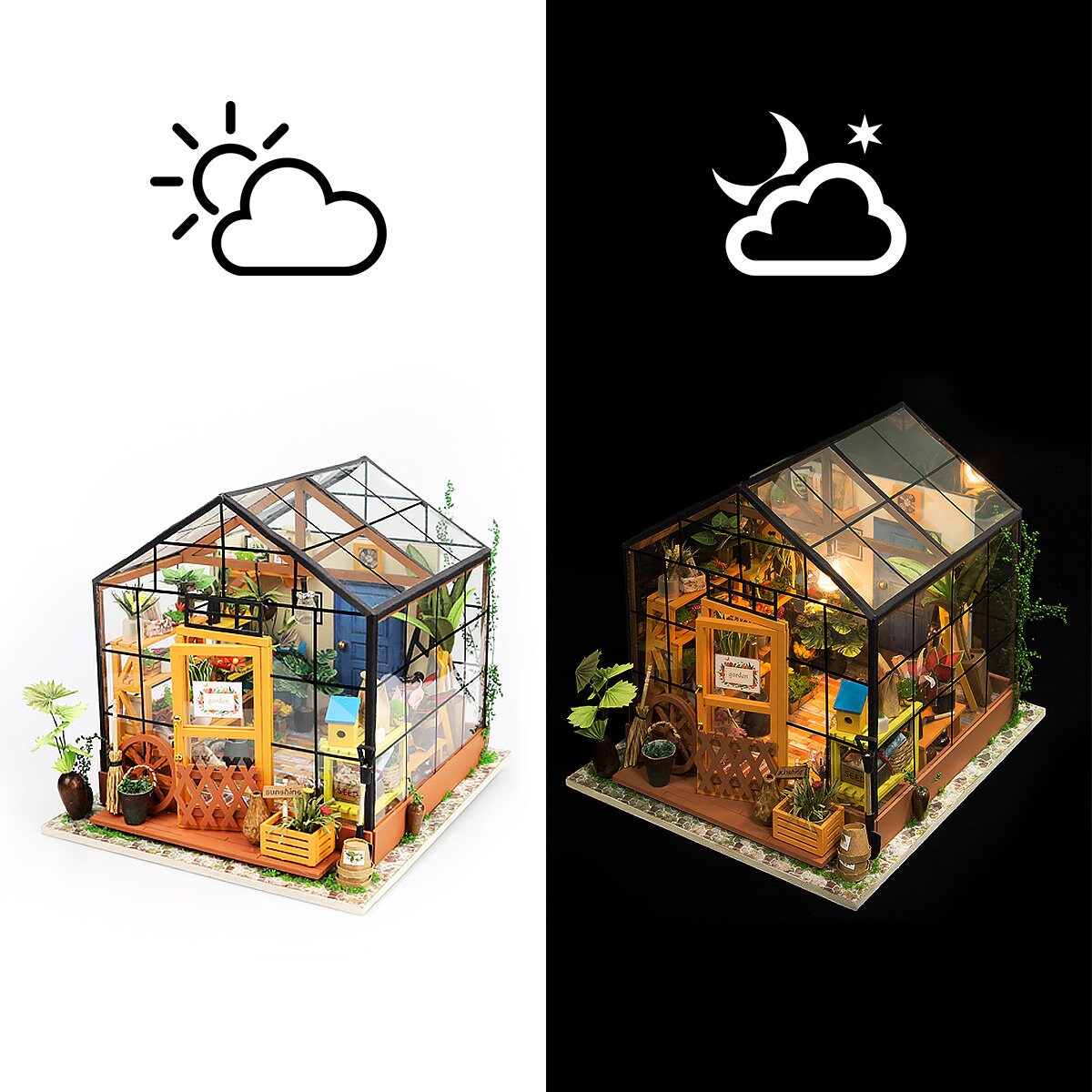 Build Your Own Greenhouse, Doll House DIY Kit, Model Set, Miniature Greenhouse Craft Kit for Adults, Mini Diorama Room with Furniture