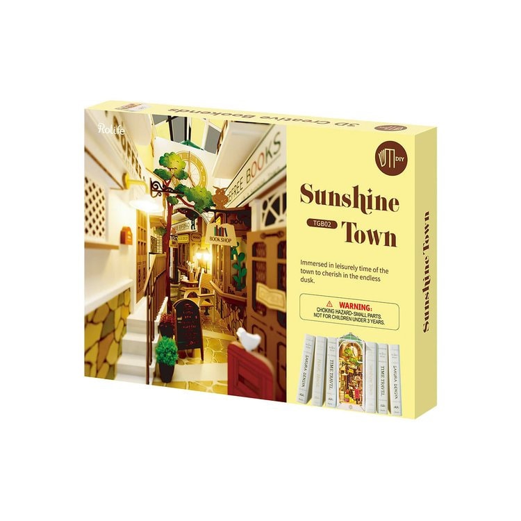 Build Your Own Book Nook, Doll House DIY Kit, Model Set, Miniature Book Nook Craft Kit for Adults, Mini Diorama Room, Sunshine Town