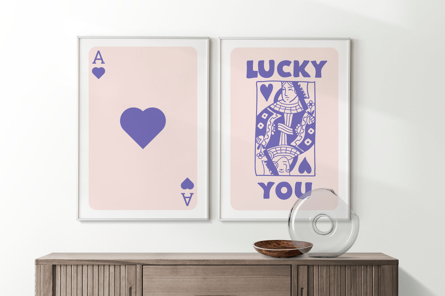 Set of 2 Trendy Playing Card Prints, Retro Aesthetic Prints, Pink, Navy Ace Card Poster, Lucky You Poster, Trendy Wall Art, Dining room