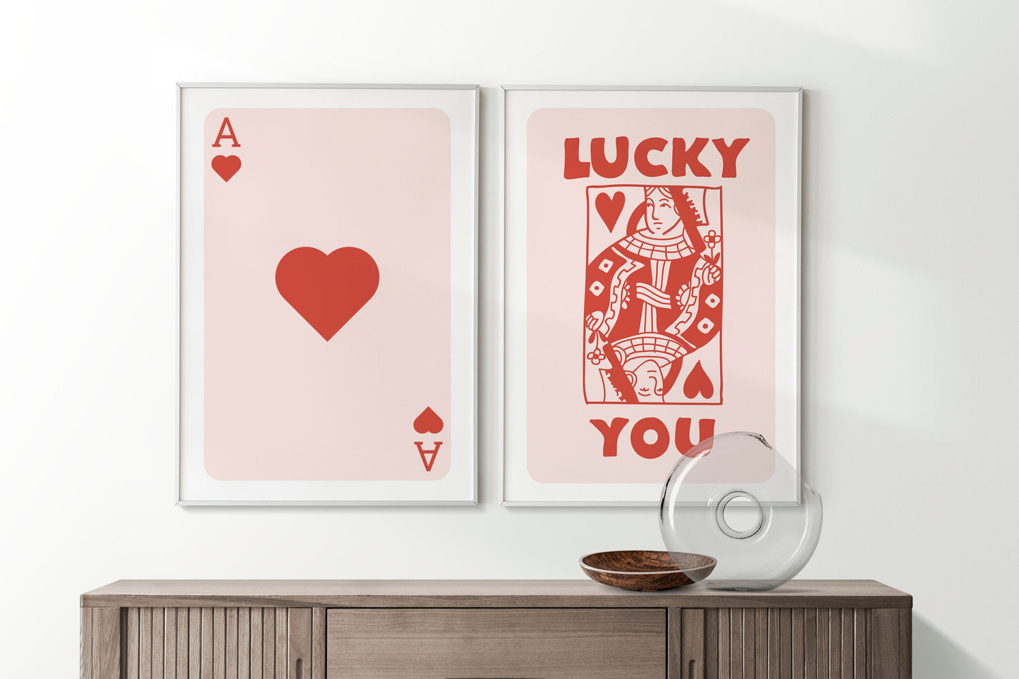 Set of 2 Trendy Playing Card Prints, Retro Aesthetic Prints, Pink, Navy Ace Card Poster, Lucky You Poster, Trendy Wall Art, Dining room