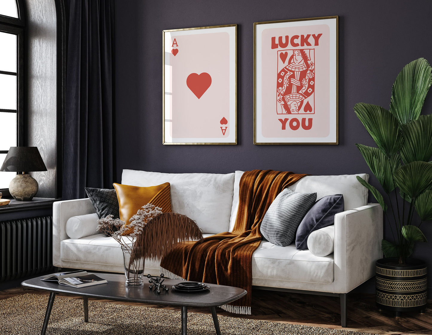 Set of 2 Trendy Playing Card Prints, Retro Aesthetic Prints, Pink, Navy Ace Card Poster, Lucky You Poster, Trendy Wall Art, Dining room