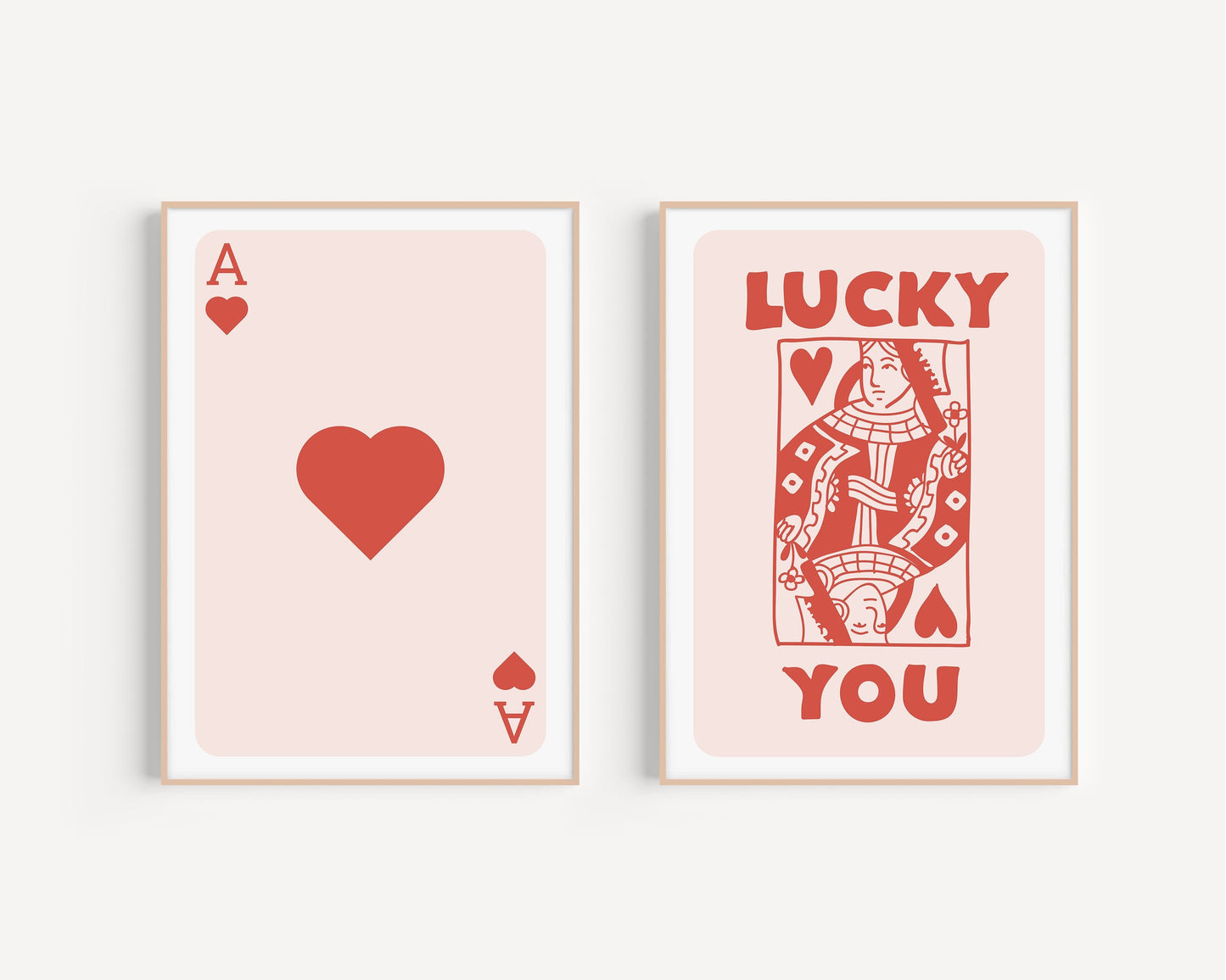 Set of 2 Trendy Playing Card Prints, Retro Aesthetic Prints, Pink, Navy Ace Card Poster, Lucky You Poster, Trendy Wall Art, Dining room