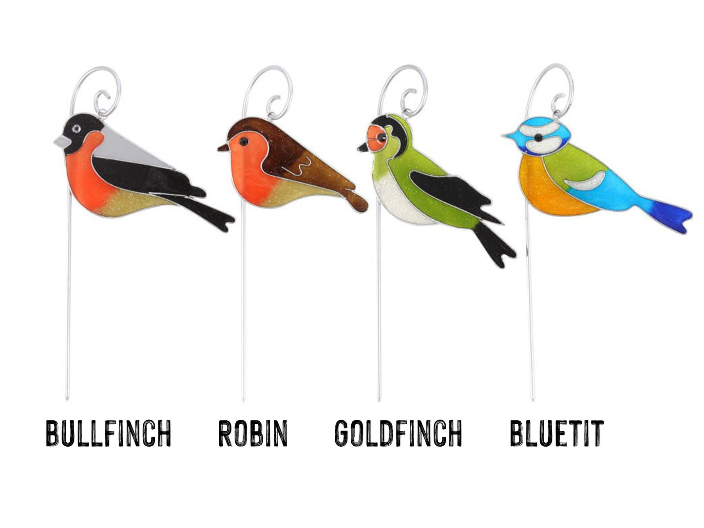 Bird Stake Suncatchers Various Birds, Stained Glass Suncatchers Stakes For Plantpots Or Soil, Garden Decoration, Robin, BlueTit, Goldfinch,