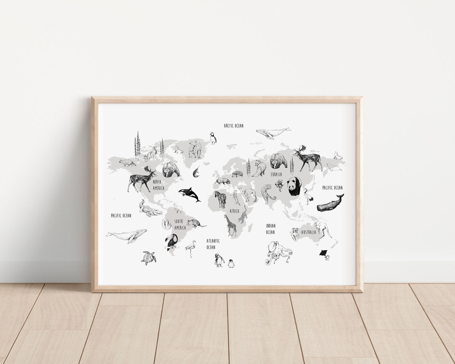Animal World Map print, Kids Bedroom Print, Education print, World Map Print, Learning resources, Children's Room, Animal Illustrations