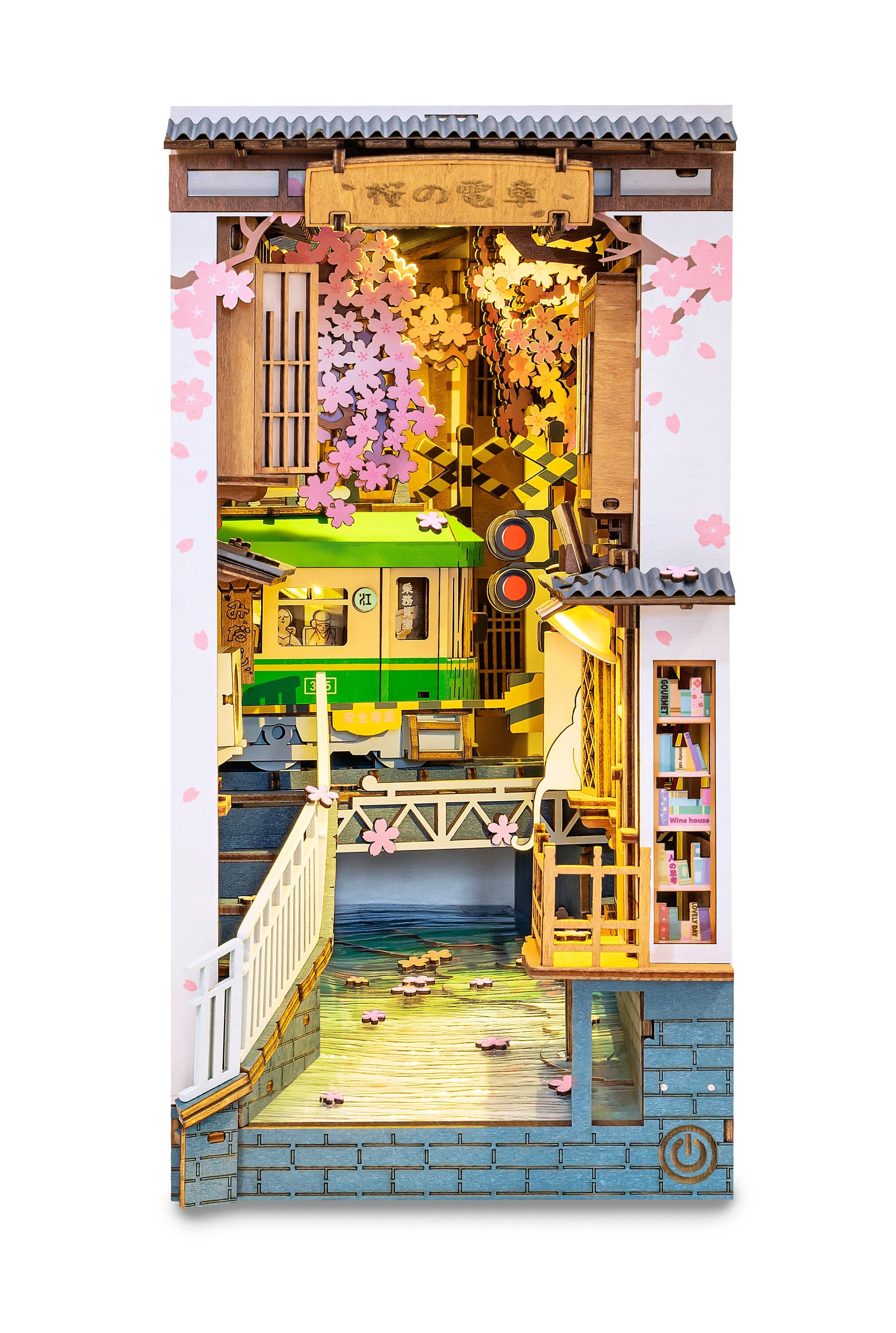 Build Your Own Book Nook, Doll House DIY Kit, Model Set, Miniature Book Nook Craft Kit for Adults, Mini Diorama Room, Sakura Densya