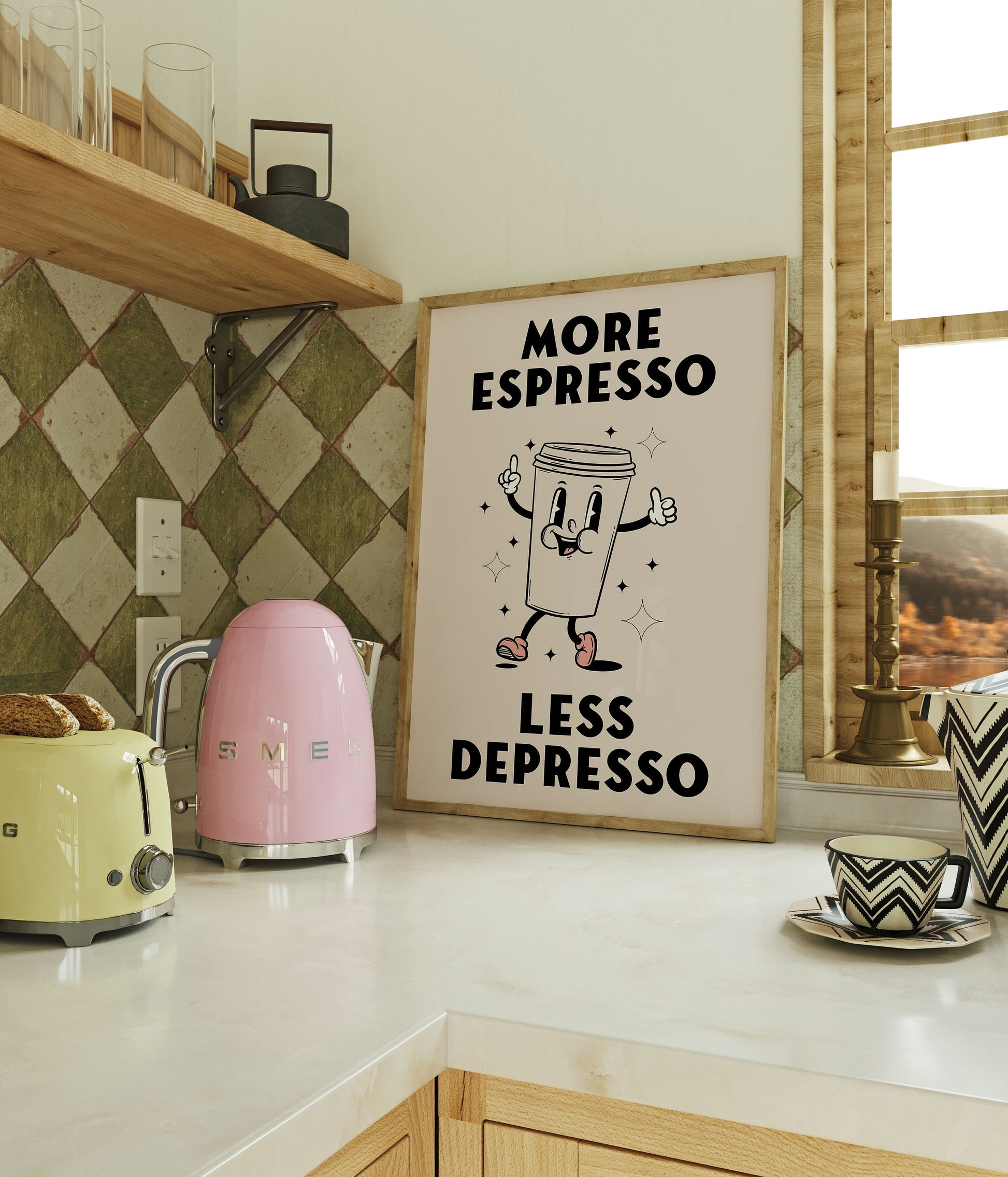 Retro Coffee Wall Art Print, More Espresso Wall Décor, Coffee Art Print, Kitchen Wall Art, Coffee Poster, Retro Character Print, Two Designs