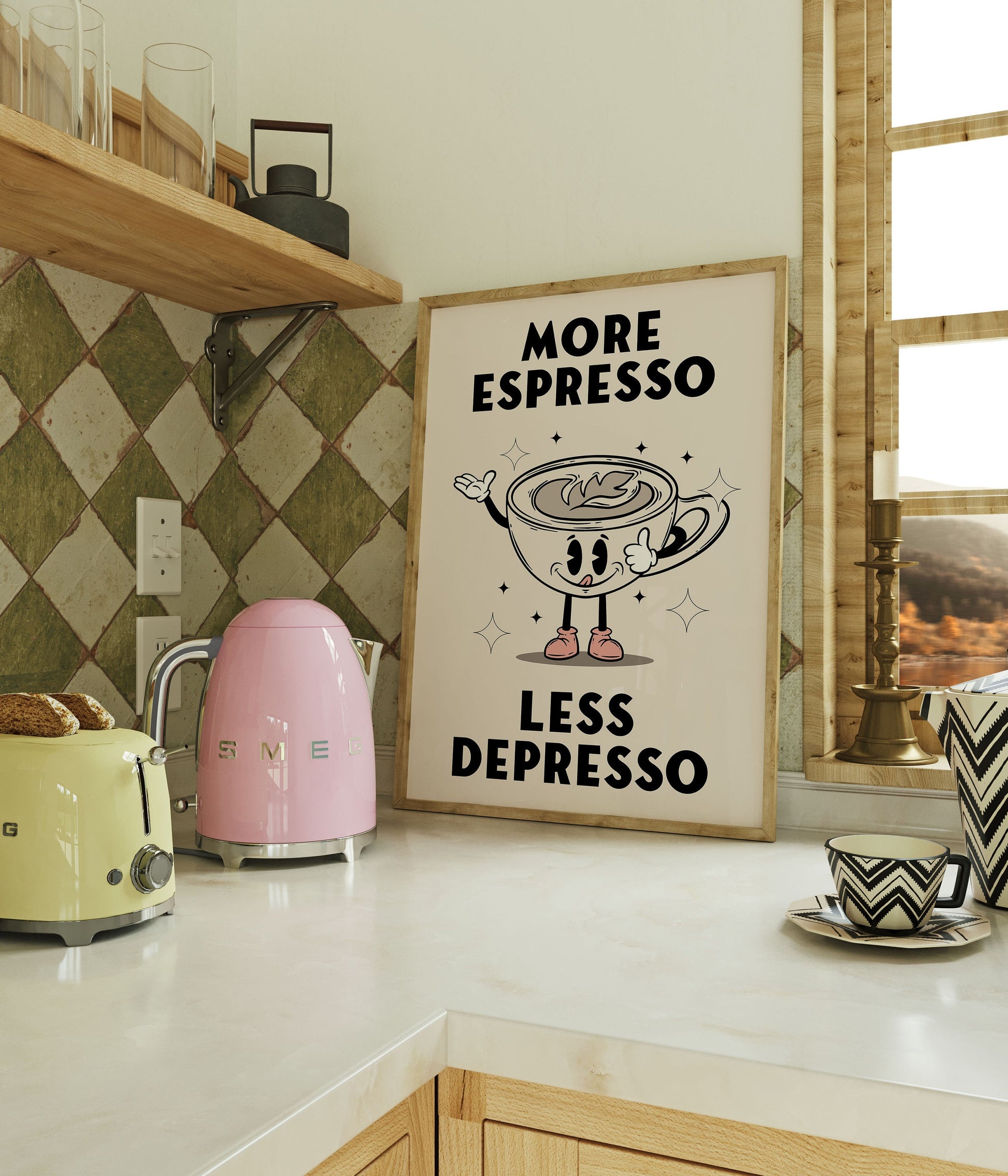Retro Coffee Wall Art Print, More Espresso Wall Décor, Coffee Art Print, Kitchen Wall Art, Coffee Poster, Retro Character Print, Two Designs