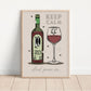 Kitchen Print, Retro Wine Illustration Wall Art, Retro Character Poster, Wine Print Wall Decor, Kitchen Wall Art, Kitchen Wall Decor