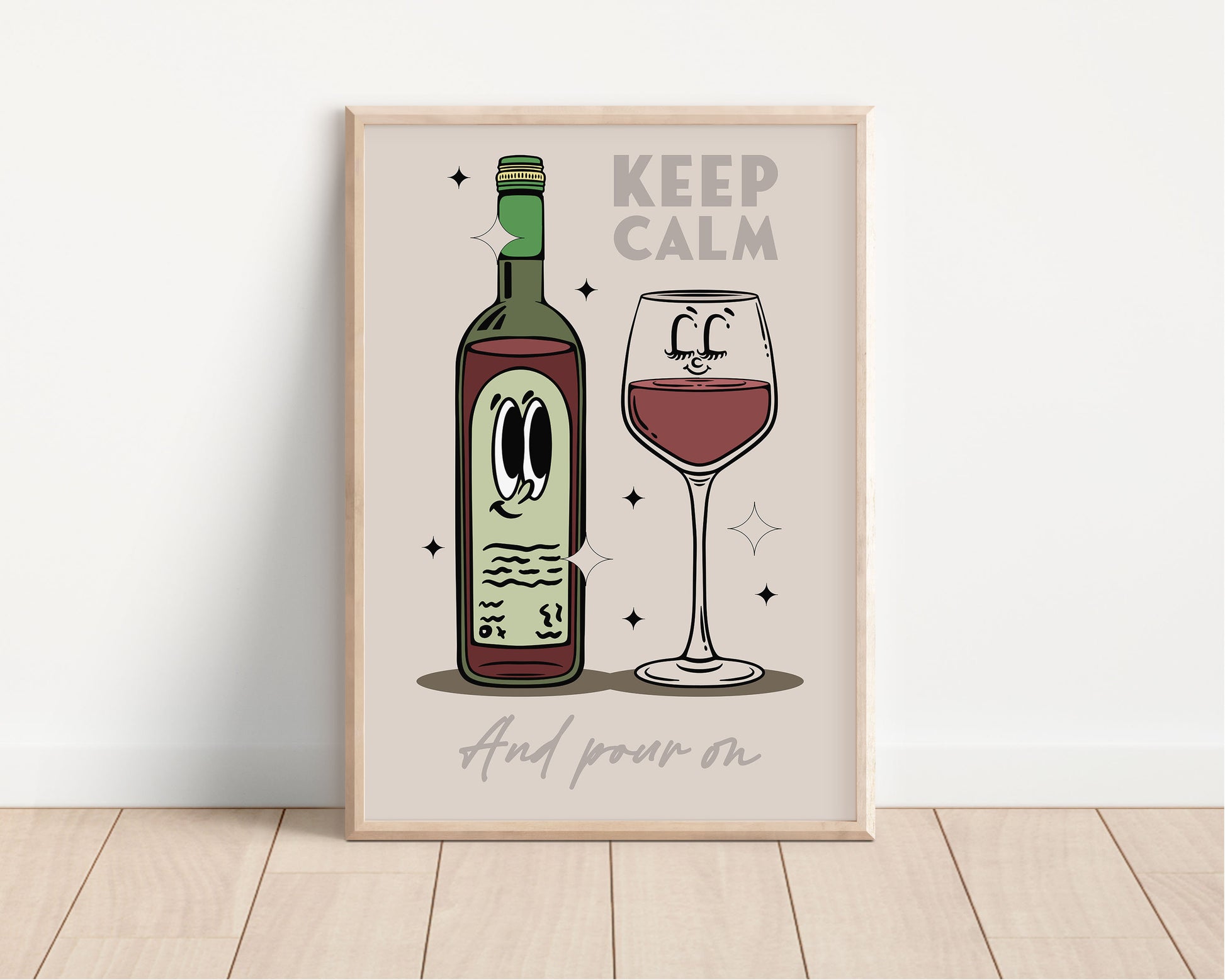 Kitchen Print, Retro Wine Illustration Wall Art, Retro Character Poster, Wine Print Wall Decor, Kitchen Wall Art, Kitchen Wall Decor