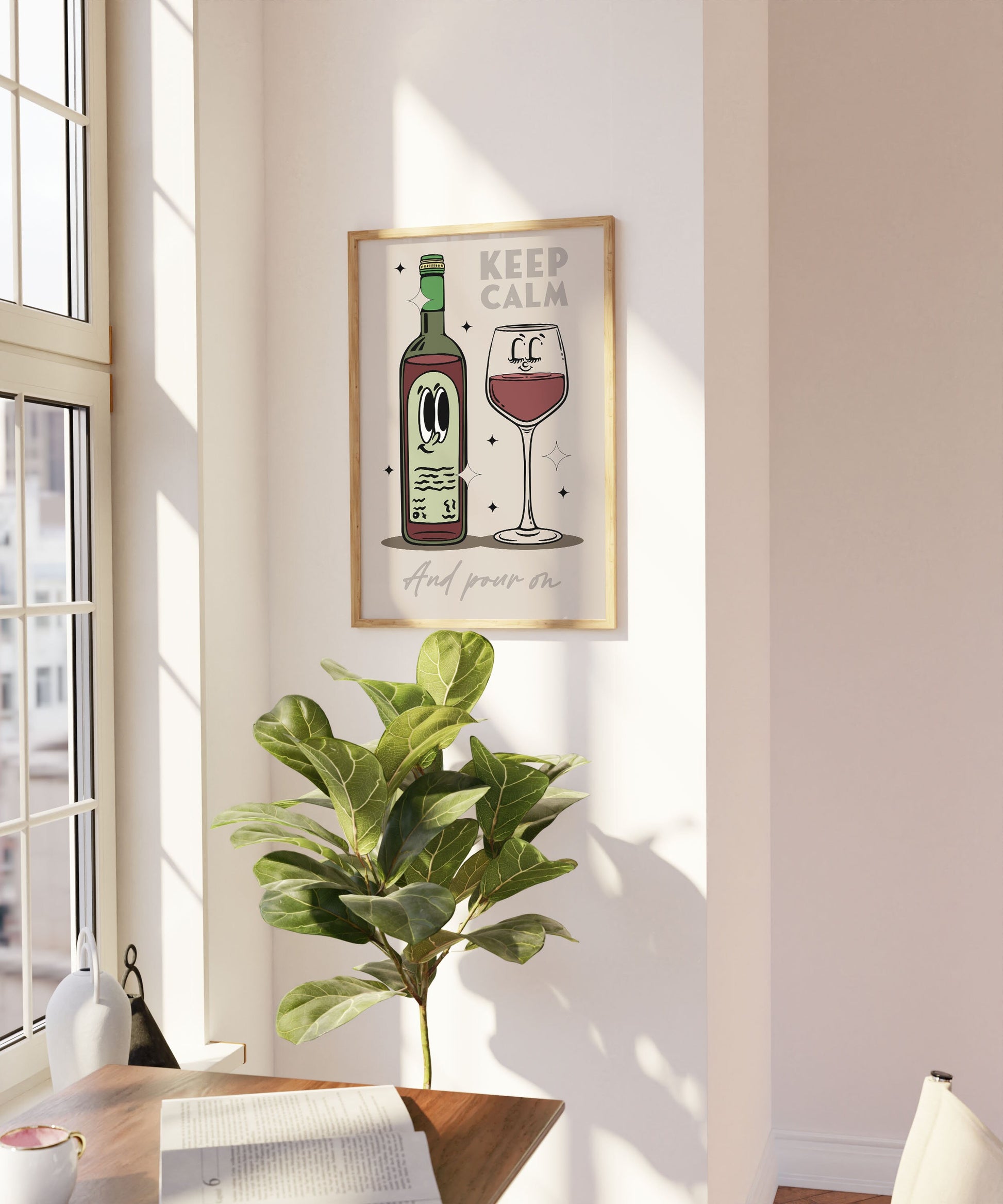 Kitchen Print, Retro Wine Illustration Wall Art, Retro Character Poster, Wine Print Wall Decor, Kitchen Wall Art, Kitchen Wall Decor