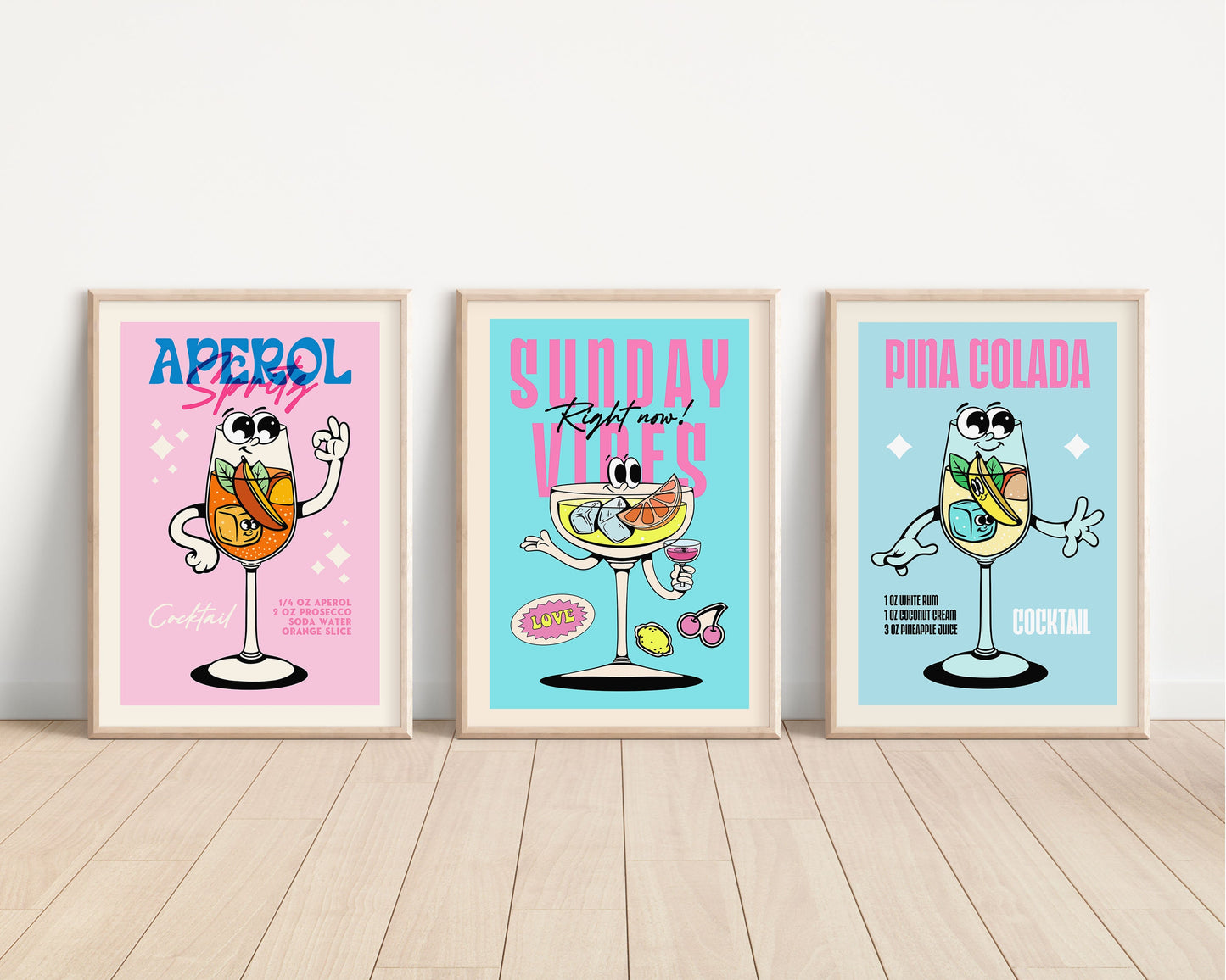 Retro Cocktails Inspired Art Prints, Retro Cocktails Wall Art, Aperol Spritz, Retro Prints, Pina Colada, Sunday Vibes Print, Drink Prints