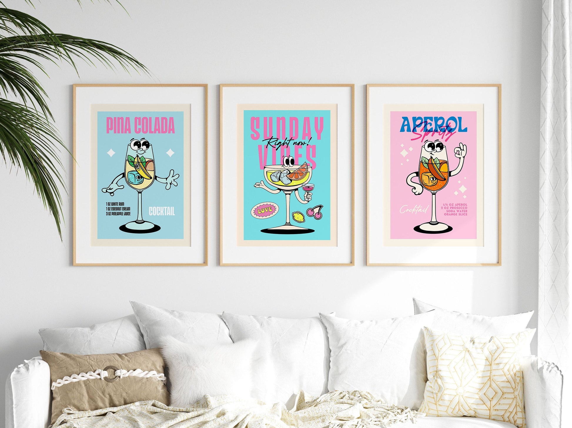 Retro Cocktails Inspired Art Prints, Retro Cocktails Wall Art, Aperol Spritz, Retro Prints, Pina Colada, Sunday Vibes Print, Drink Prints