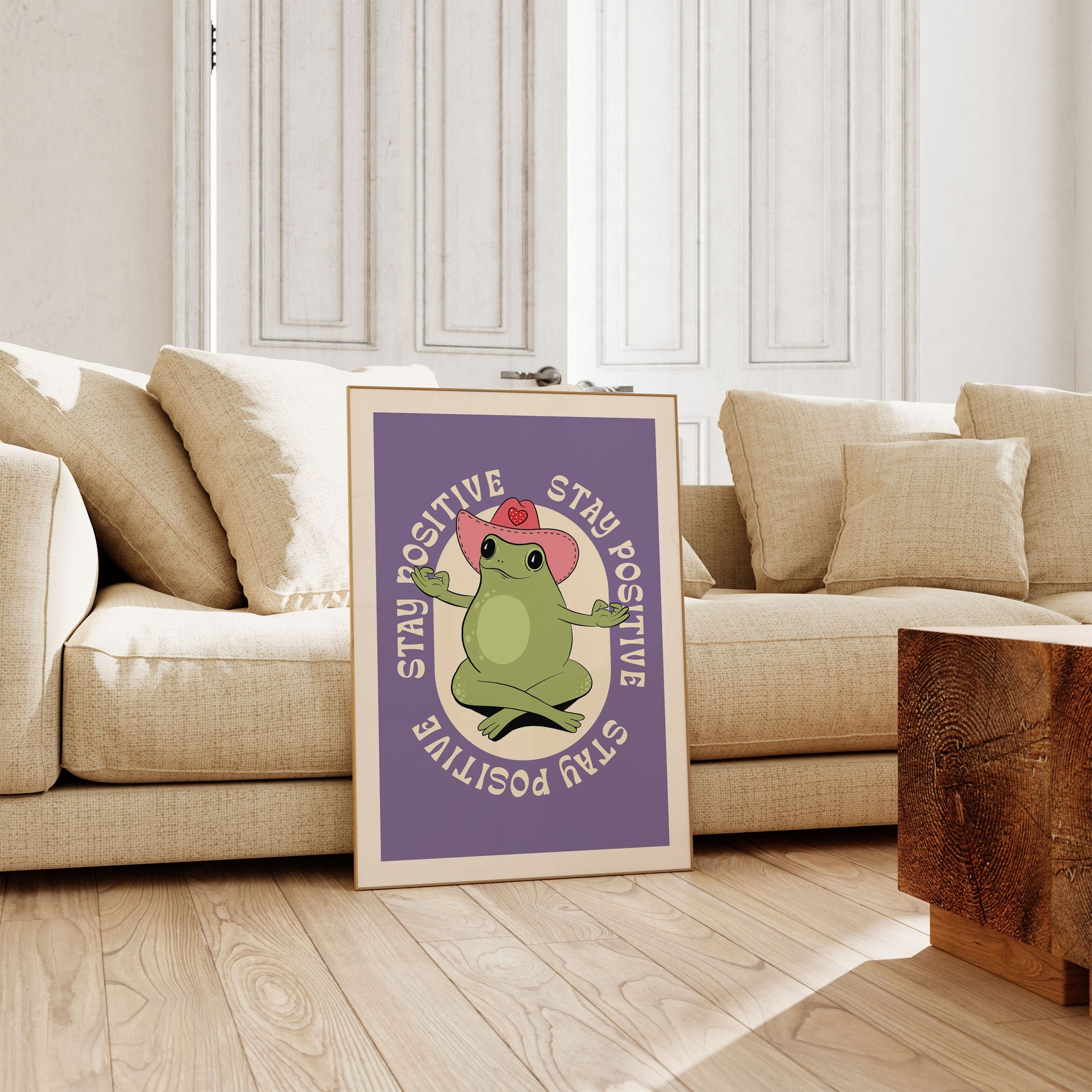 Retro Frog Wall Print, Carefree Frog, Positive Prints, Retro Wall Decor, Frog Art Prints, Character Print, Two Designs, Stay Positive Print