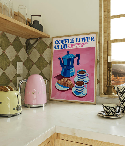 Coffee Lover Club Wall Art Print, Kitchen Coffee Bar Decor, Gift for Coffee Drinkers, Modern Cafe Poster, Coffee Artwork, Coffee Lovers