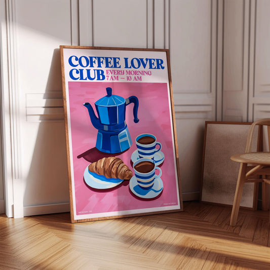Coffee Lover Club Wall Art Print, Kitchen Coffee Bar Decor, Gift for Coffee Drinkers, Modern Cafe Poster, Coffee Artwork, Coffee Lovers