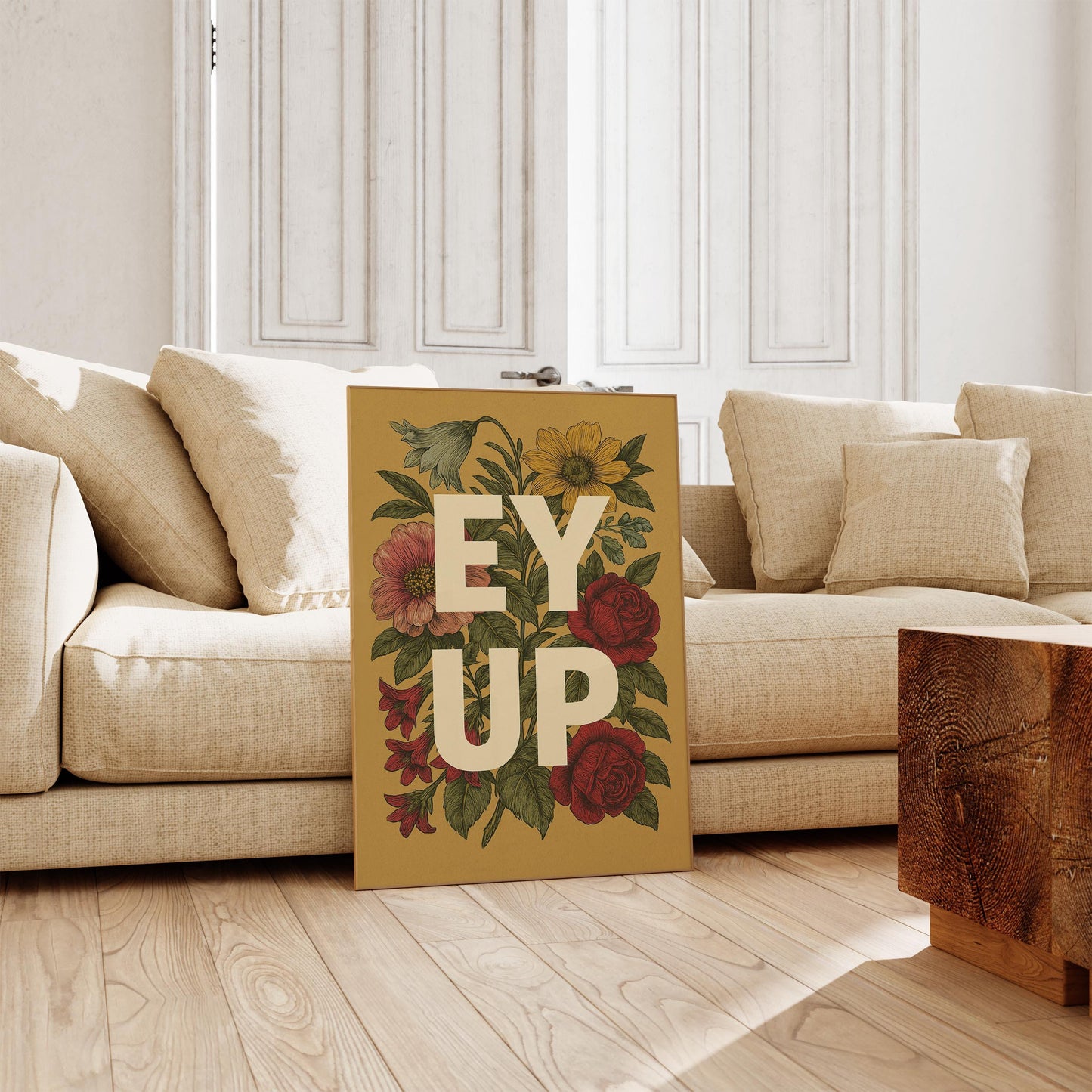 Ey Up Print, Floral Wall Art, Yorkshire Lancashire Phrase, Northern Slang Poster, Colourful Typography Artwork, Home Decor, Northern Phrase