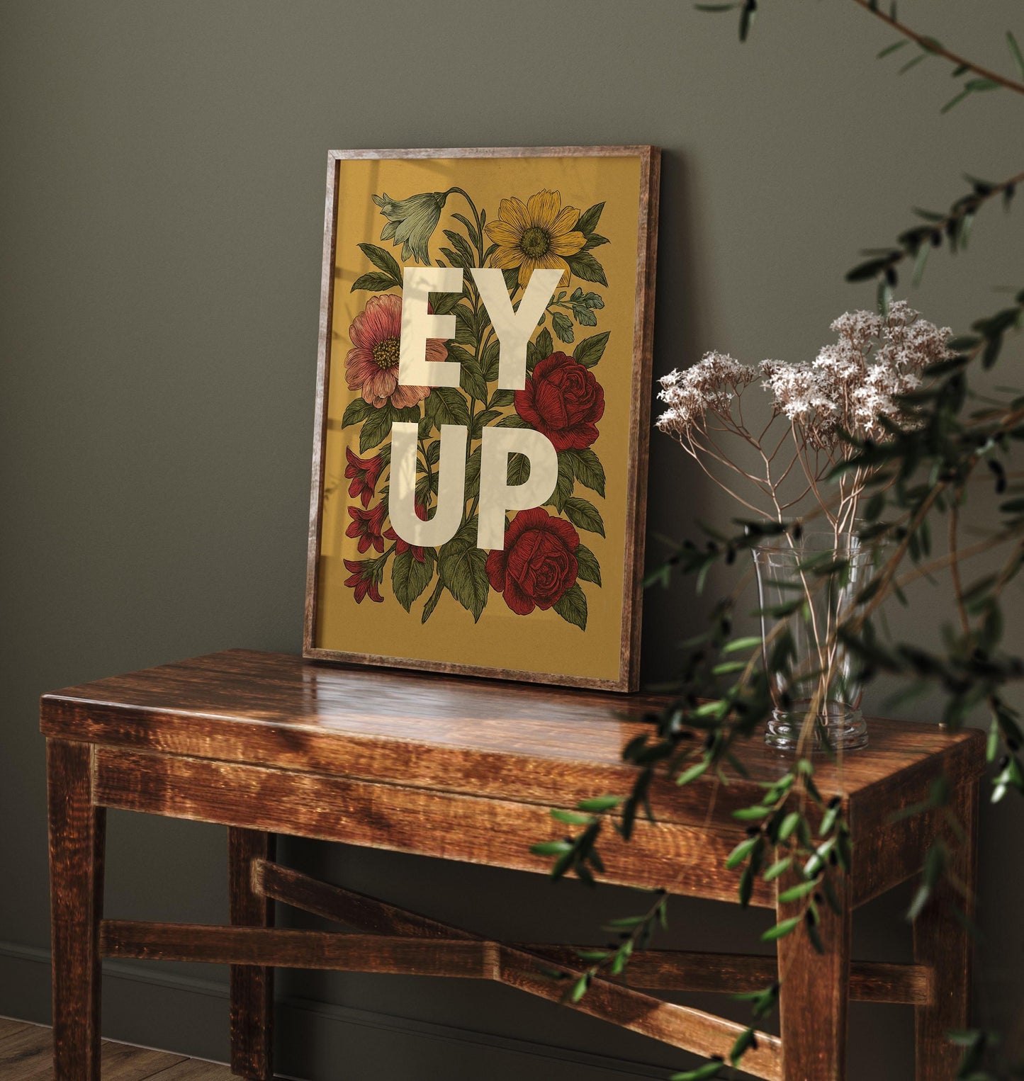 Ey Up Print, Floral Wall Art, Yorkshire Lancashire Phrase, Northern Slang Poster, Colourful Typography Artwork, Home Decor, Northern Phrase
