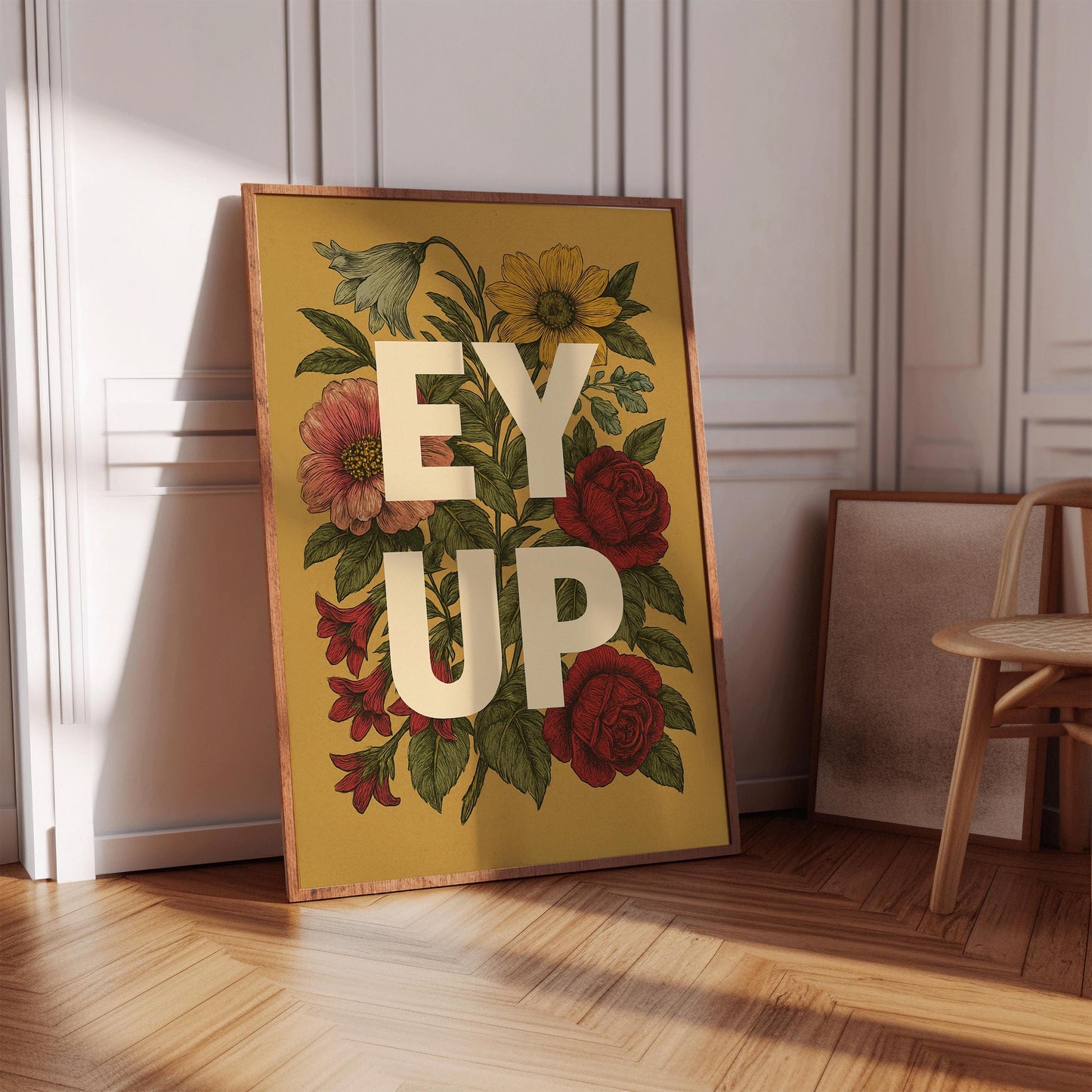 Ey Up Print, Floral Wall Art, Yorkshire Lancashire Phrase, Northern Slang Poster, Colourful Typography Artwork, Home Decor, Northern Phrase