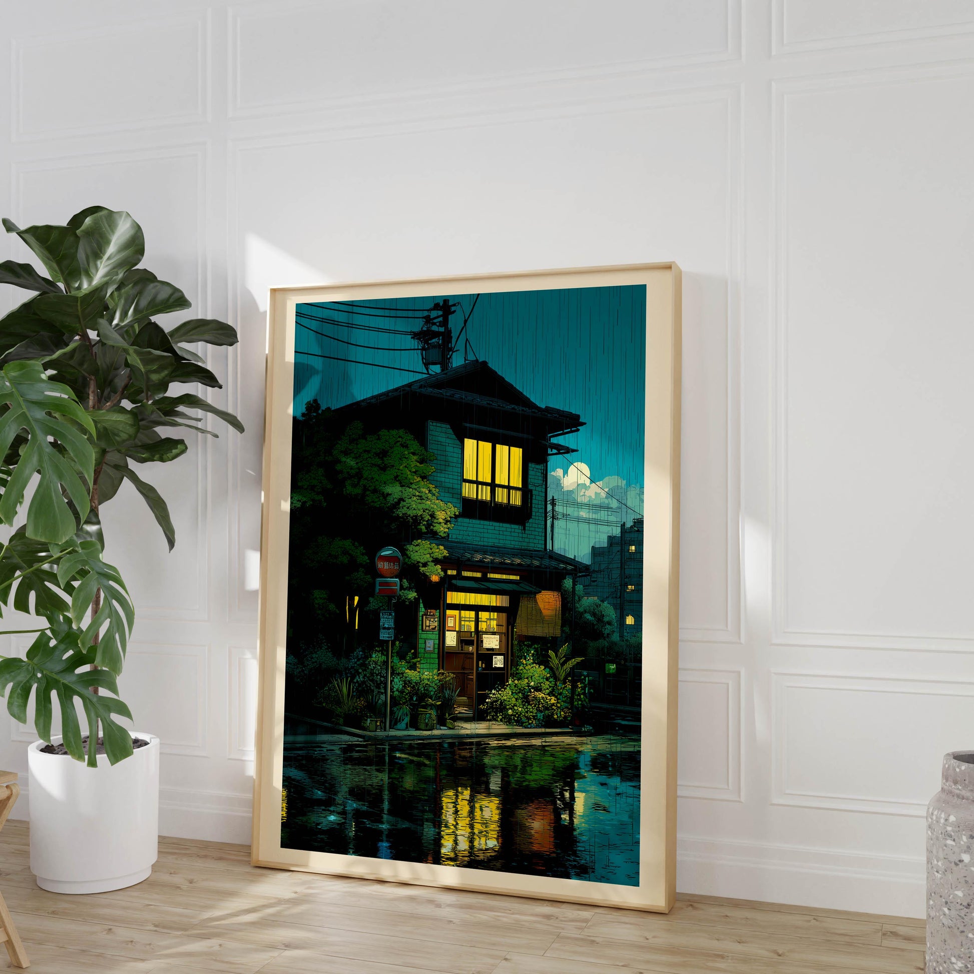 Tokyo Tea House Art Print, Japanese City Street Illustration, Anime Style Cafe Scene, Retro Wall Art Poster, Japanese Style Art Prints