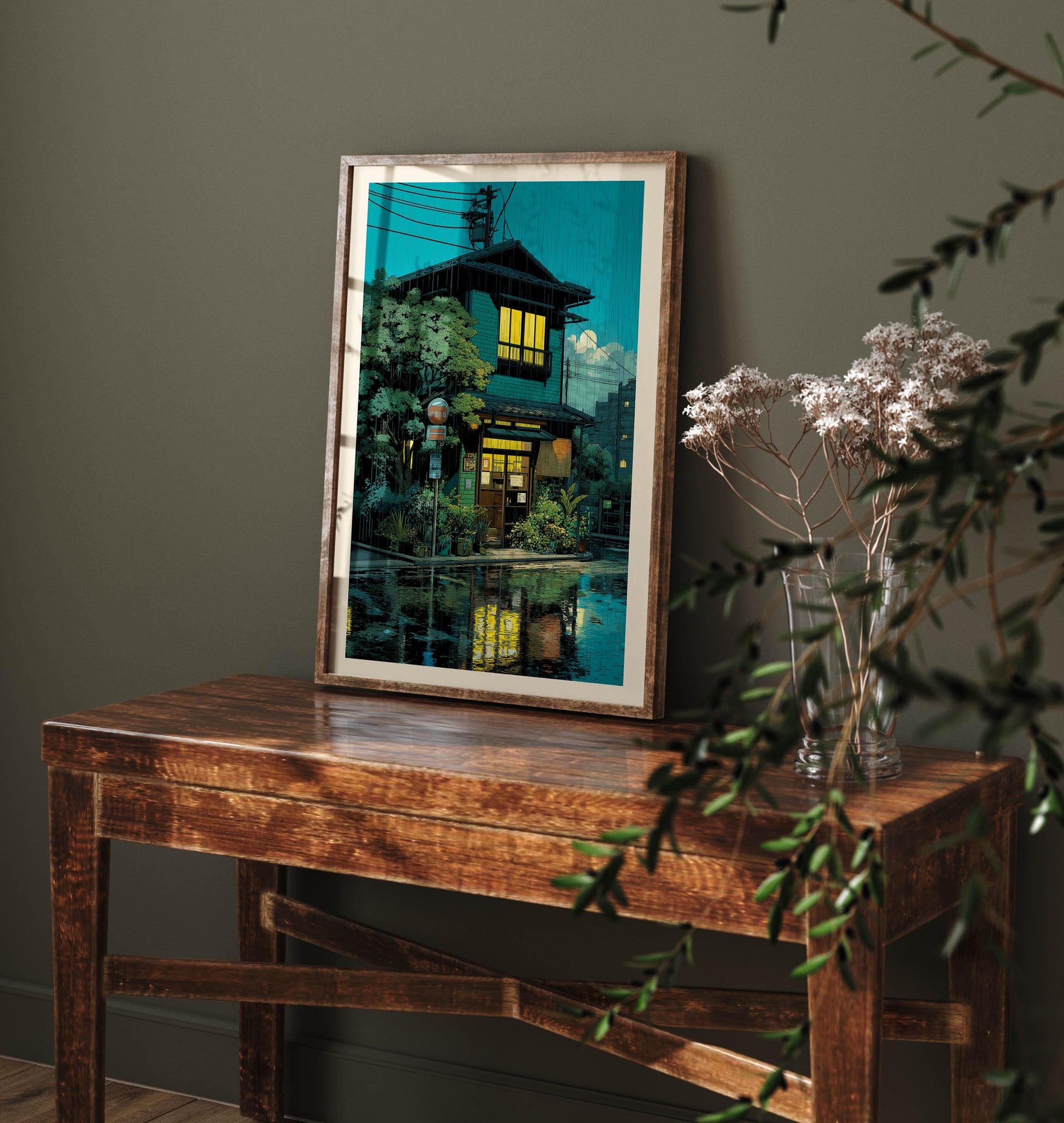 Tokyo Tea House Art Print, Japanese City Street Illustration, Anime Style Cafe Scene, Retro Wall Art Poster, Japanese Style Art Prints