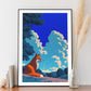 Tranquil Fox in Summer Meadow Art Print, Retro Japanese Landscape Wall Art, Bold Minimalist Nature Poster, Animal Prints, Fox Prints