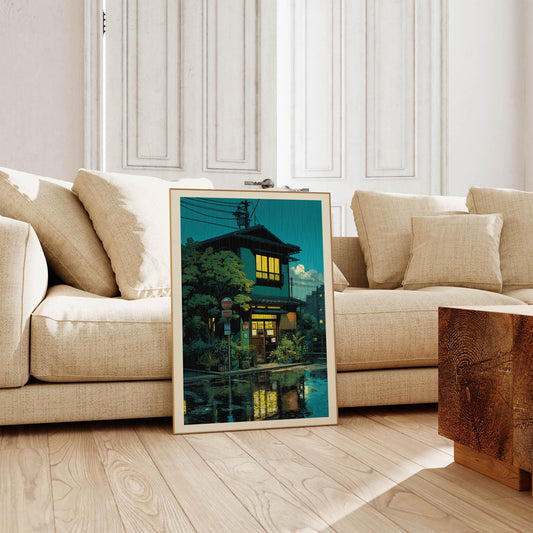 Tokyo Tea House Art Print, Japanese City Street Illustration, Anime Style Cafe Scene, Retro Wall Art Poster, Japanese Style Art Prints