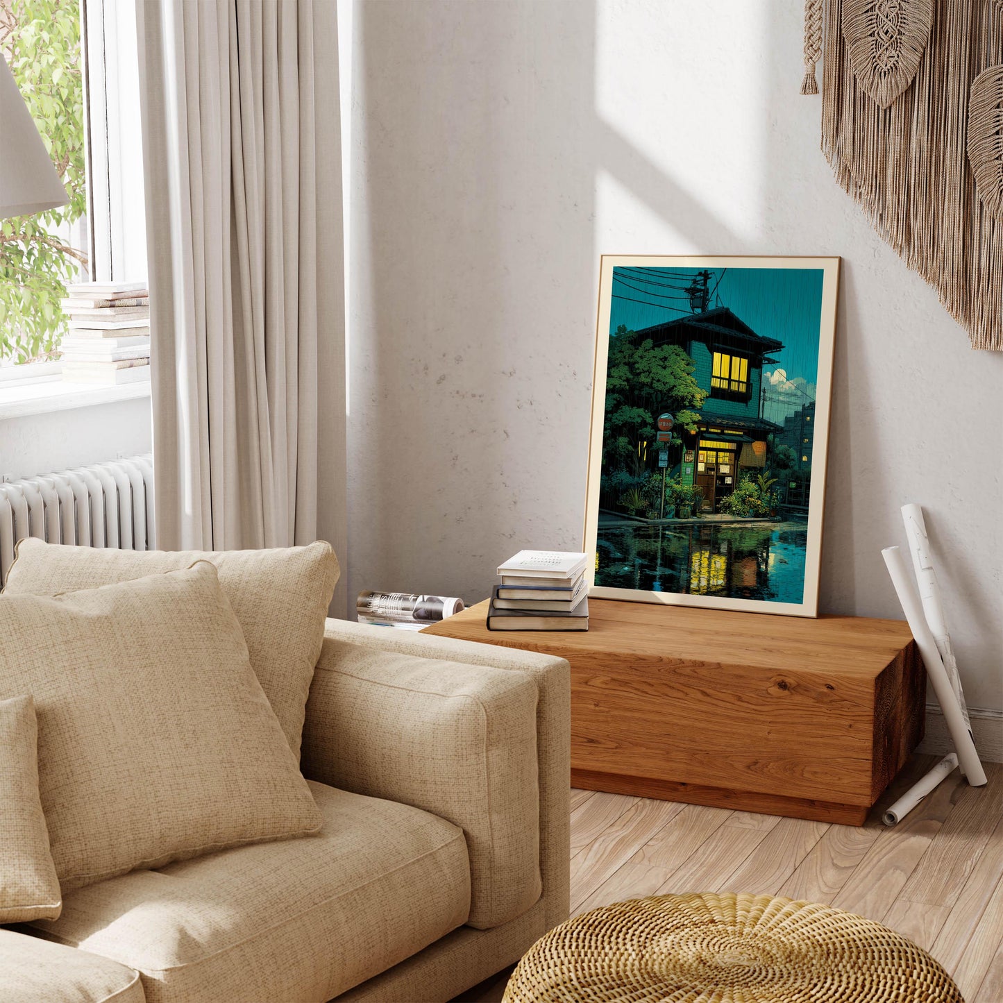 Tokyo Tea House Art Print, Japanese City Street Illustration, Anime Style Cafe Scene, Retro Wall Art Poster, Japanese Style Art Prints