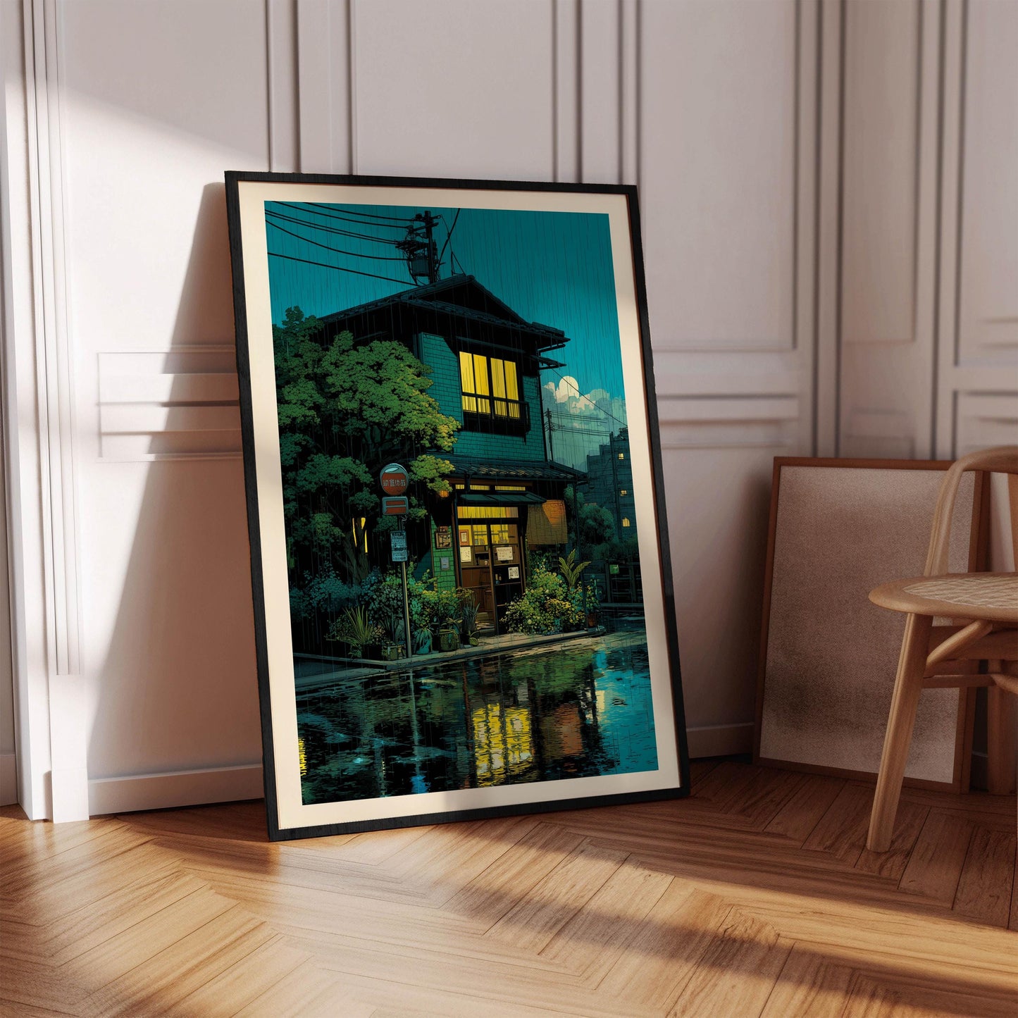 Tokyo Tea House Art Print, Japanese City Street Illustration, Anime Style Cafe Scene, Retro Wall Art Poster, Japanese Style Art Prints