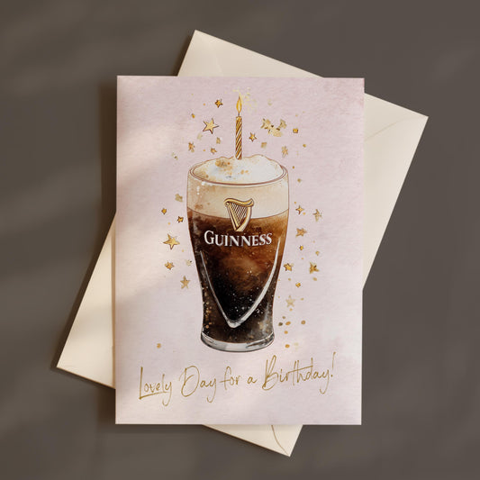 Birthday Card For Guinness Fans, Lovely Day For A Birthday, Guinness Lovers Card, Hand Crafted Greetings Card