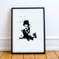 Black and white illustration of charlie chaplin in ink style