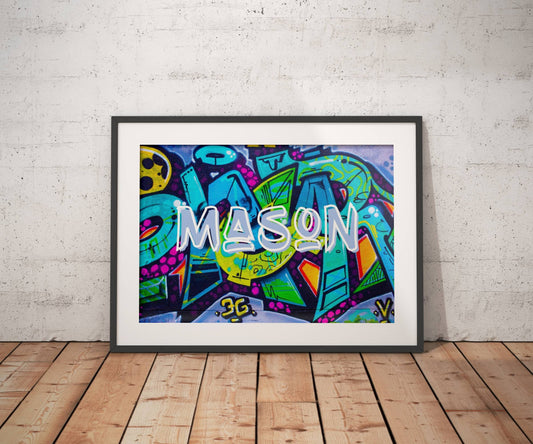 Personalised Name Graffiti Wall Art Print - Boys Girls Childrens bedroom street urban art, Colourful Graffiti art, Custom Name styles