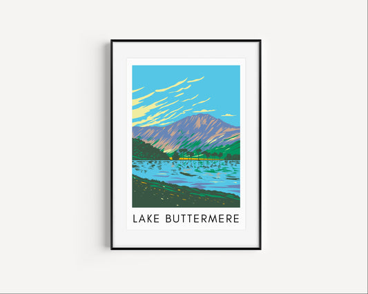 Lake Buttermere Art Print, Lake District Print, Buttermere Lake, Lake District Art Print, Art Deco Style, Travel Prints, A5, A4, A3, Lakes