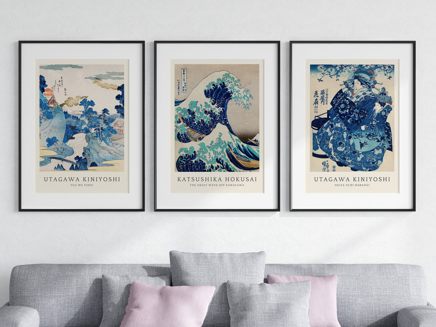 Japanese Prints Set of 3, Woodblock Art, Classic Art, Japanese Wall Art, Gallery Wall Art, Hokusai Prints, Great Wave Print, Kanagawa Print