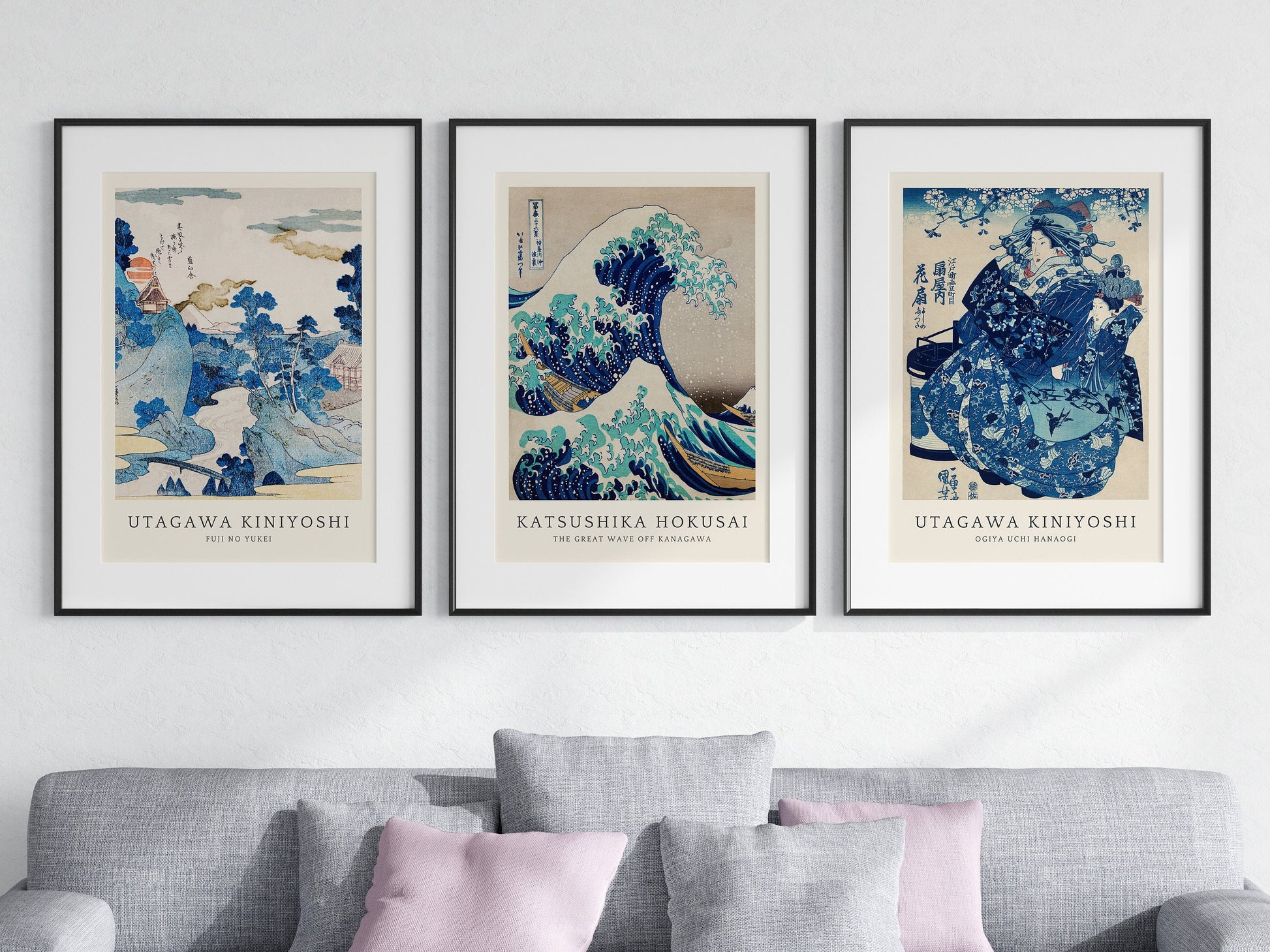 Japanese Prints Set of 3, Woodblock Art, Classic Art, Japanese Wall Art, Gallery Wall Art, Hokusai Prints, Great Wave Print, Kanagawa Print