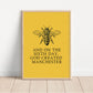 Manchester Print, Manchester City Art Print, Manchester Bee, Manchester Print Unframed, A4, A3, Manchester Bee, Love Manchester,