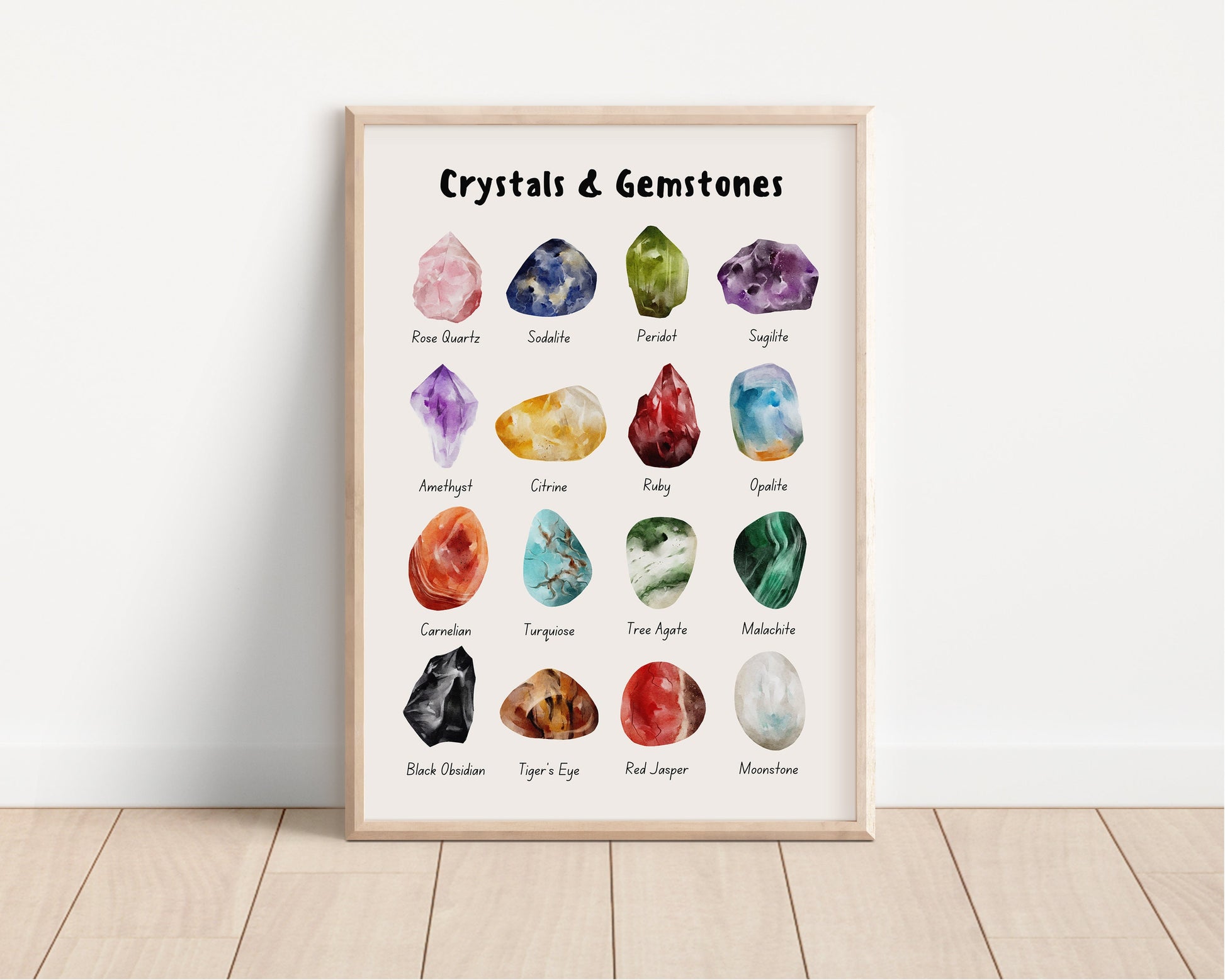 Crystals and Gemstones art print, Kids Bedroom Print, Education print, Classroom décor, Learning resources, Children's Room, Watercolour,