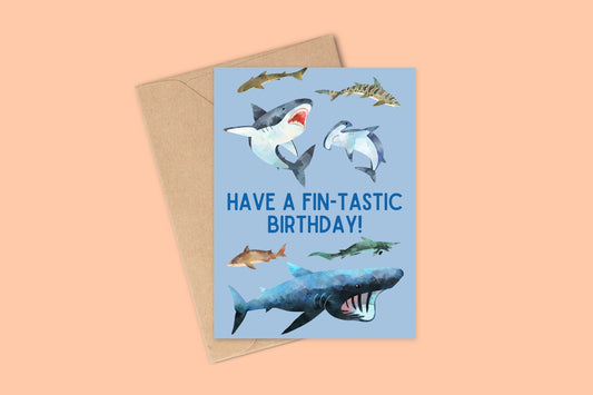 Funny Birthday Card For Kids, Card for Shark Lovers, Funny Card, Birthday card, Fintastic Birthday, Funny Birthday Card, Kids Birthday Card