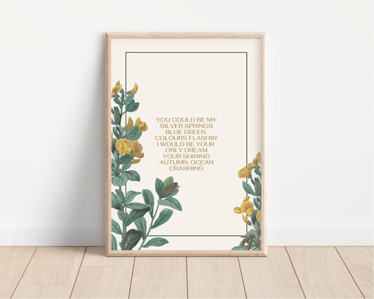 Fleetwood Mac Inspired Lyrics Music Art Print, Wall Decor, A4, A3, Fleetwood Mac Lyrics, Fleetwood Mac Inspired, Silver Springs