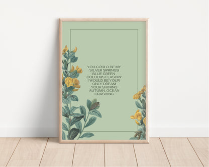 Fleetwood Mac Inspired Lyrics Music Art Print, Wall Decor, A4, A3, Fleetwood Mac Lyrics, Fleetwood Mac Inspired, Silver Springs