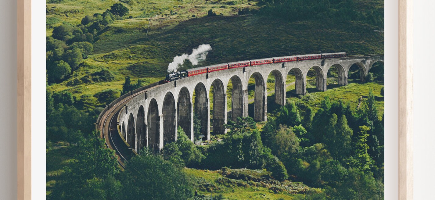 Scotland art print, Glenfinnan Viaduct Print, Oil Paint Style, Scotland, Glenfinnan, Steam Train wall art, Scotland Wall Decor, Landscape,