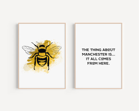 Manchester Bee Double Print, Manchester Art Print, Manchester Bee, Manchester Prints Unframed, A5/A4/A3/A2, Manchester Bee, Love Manchester,