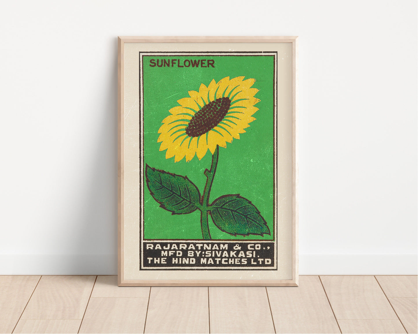 The Sunflower Art Print, Vintage Matchbox Art, Vintage Flower Art, Sunflower Wall Decor, A5 A4 A3, Sunflower illustration, Home Decor,