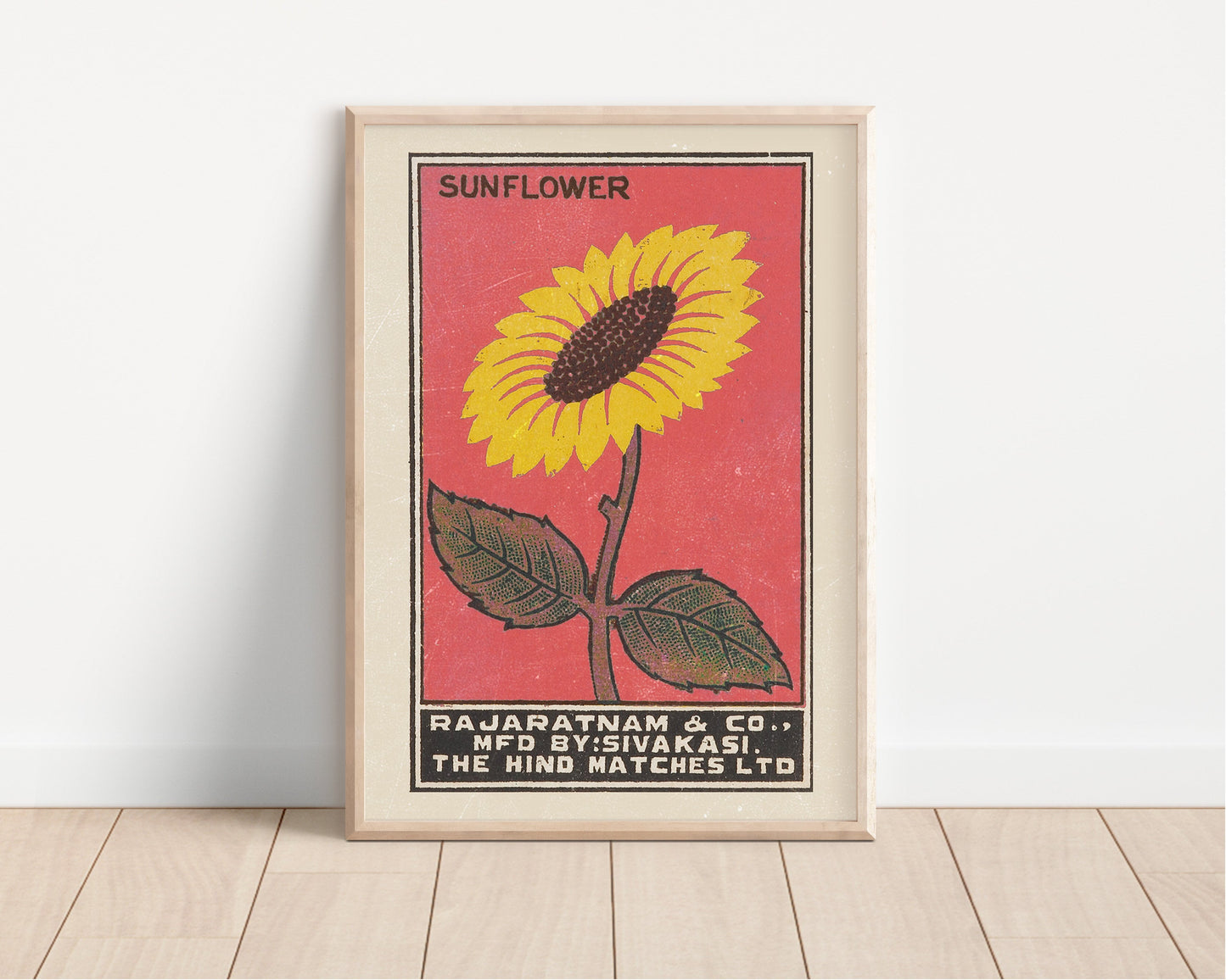 The Sunflower Art Print, Vintage Matchbox Art, Vintage Flower Art, Sunflower Wall Decor, A5 A4 A3, Sunflower illustration, Home Decor,