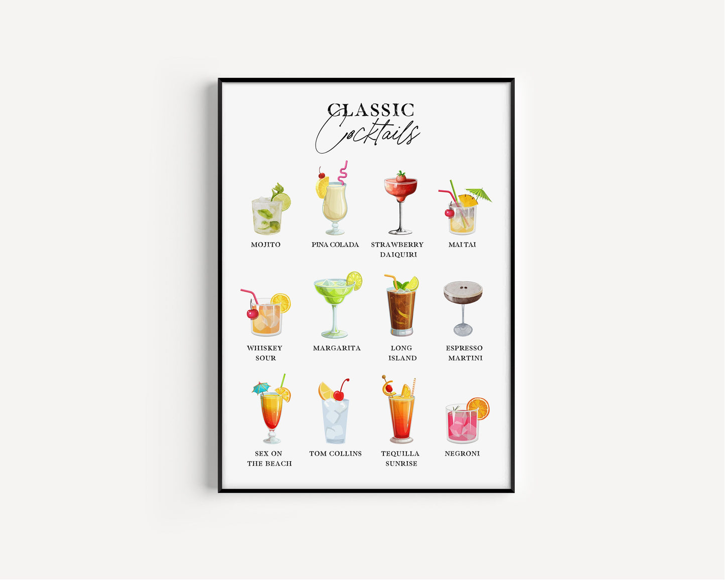 Classic Cocktails Print, Cocktails Poster, Cocktails Art, Cocktail Gifts, Bar Print, Cocktails, Cocktail Selection, Kitchen Art, Dining Room