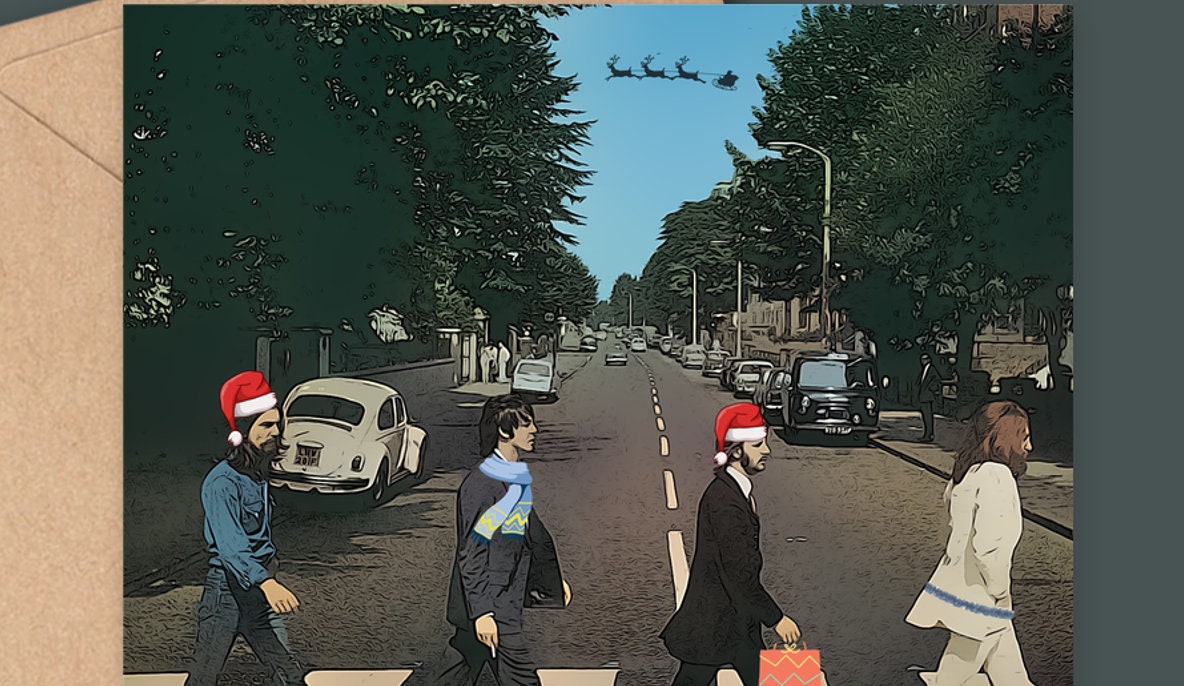 The Beatles Inspired Christmas Card, The Beatles Greeting Card, Abbey Road Inspired Illustration, Album Art Card, Fun Christmas Cards