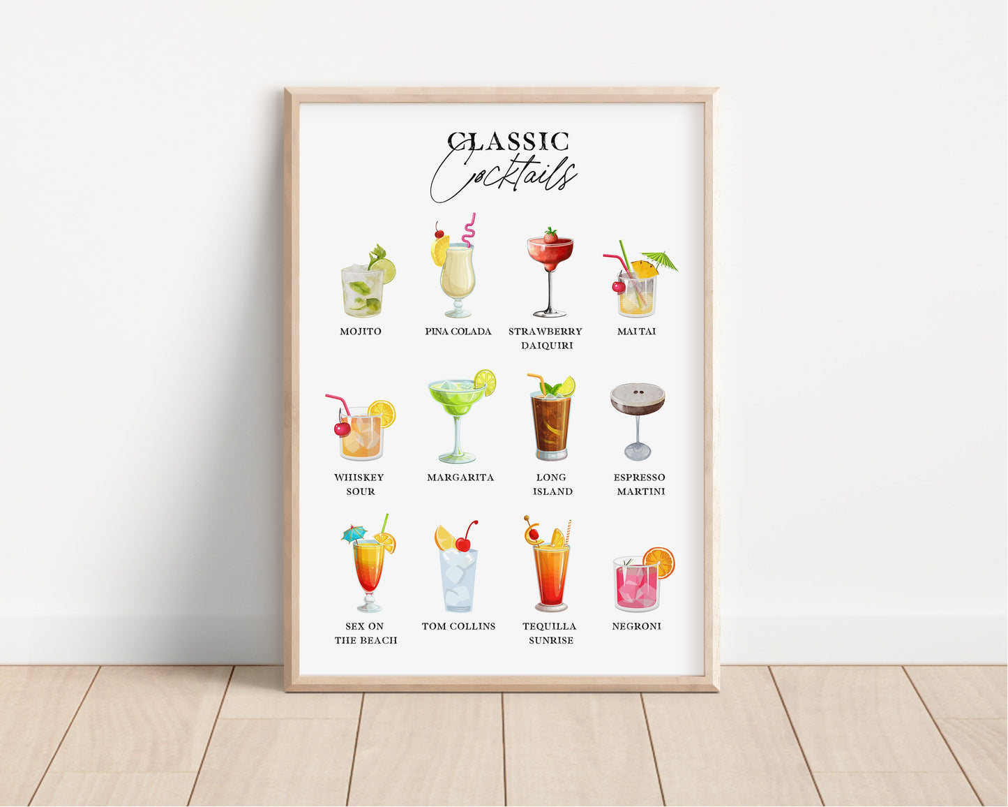 Classic Cocktails Print, Cocktails Poster, Cocktails Art, Cocktail Gifts, Bar Print, Cocktails, Cocktail Selection, Kitchen Art, Dining Room